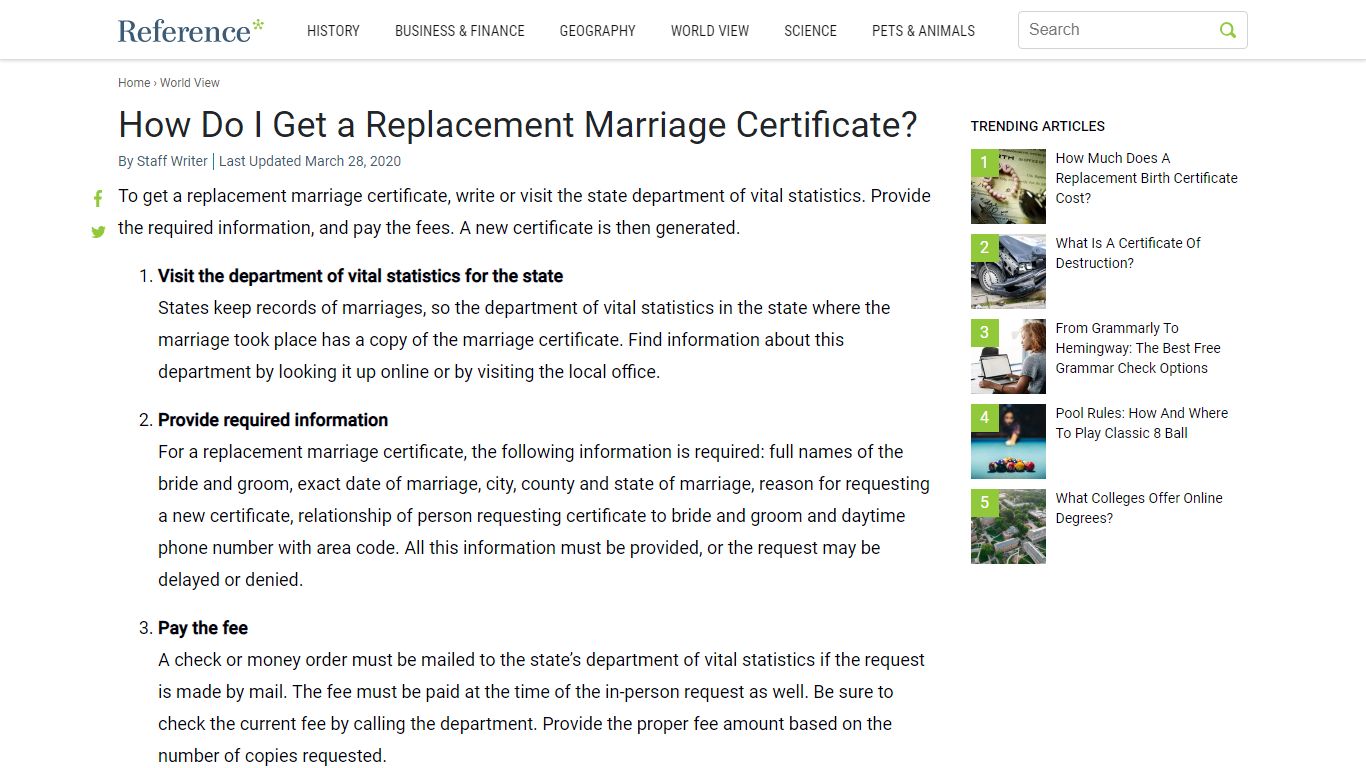 How Do I Get a Replacement Marriage Certificate? - Reference.com